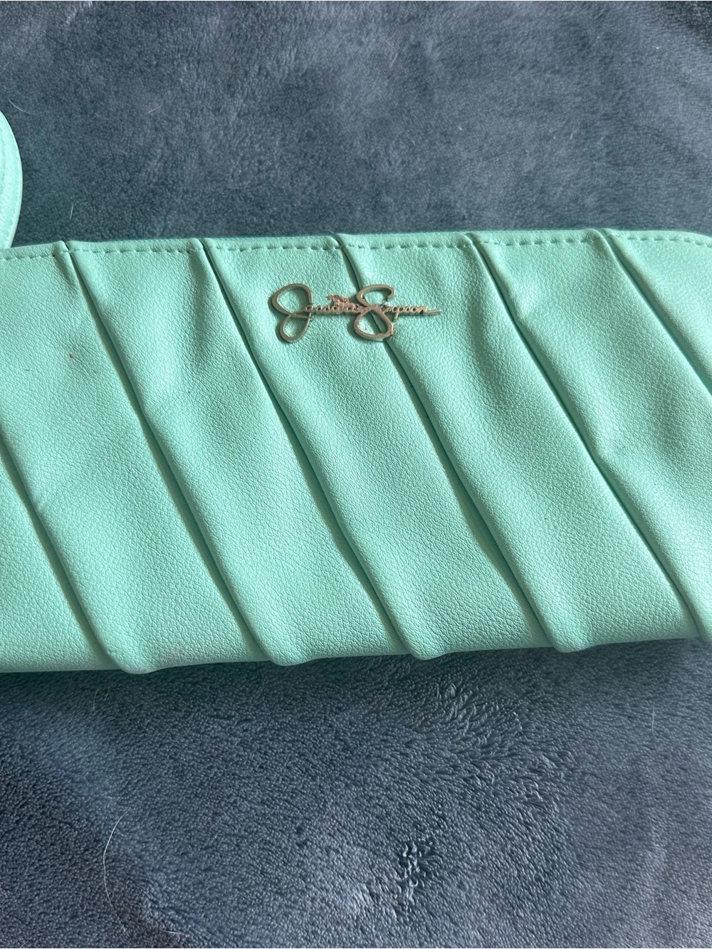 Jessica Simpson Mint Quilted Wristlet Clutch with Gold Logo